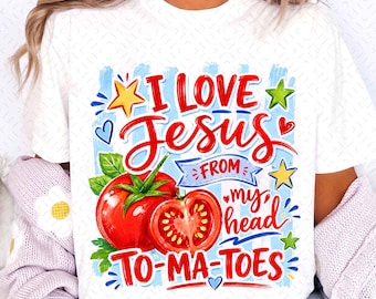 I Love Jesus From My Head Tomatoes Png, Summer Png, Funny Faith Based Png Design, Striped Christian Fruit Png, Striped Summer Sublimation