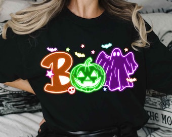 Boo Halloween Neón Png, Fantasma de Halloween Floral Neón Png, Calabaza de Halloween Png, Temporada Espeluznante Png, Club Social Png, Lazo de Coqueta Femenina Png