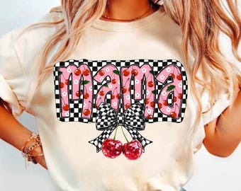 Cherry Bow Coquette Mama PNG, Mom Coquette Png, Soft Girl Aesthetic Shirt Sublimation Design, Mother's Day Girly Ribbon PNG Digital Download