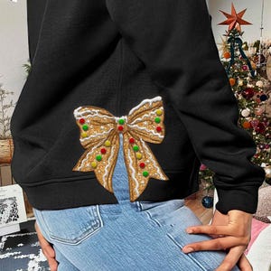 Diseño de bordado con apliques de lazo lateral, archivo de bordado navideño con lazo de jengibre, archivo de bordado con lazo festivo, 3 tamaños, descarga instantánea