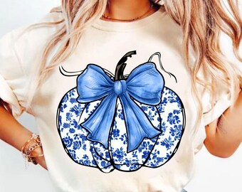 Fall Pumpkin png, Blue floral pumpkin PNG sublimation, Thanksgiving png, colorful pumpkin digital, Coquette Fall pumpkin, fall pumpkin Png