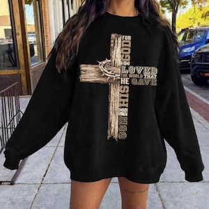 For God So Loved the World That He Gave His Only Son PNG, Christian Cross Design, John 3:16 Bible Verse PNG, Religious Sublimation File