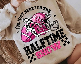 Just Here for the Halftime Show PNG, Retro Checkered Football PNG, Funny Football Game Day Coquette Bow Png, Team Halftime Football Png