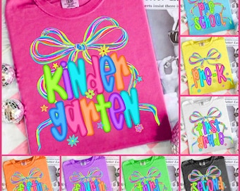 Neon Back to School Bundle Png, First Day of School Png, Teacher Png, Back to School Png, Neon School Bow Png, Preppy School Bundle Png