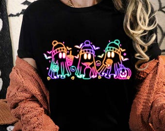 Cute Colorful Neon Boo Ghost Png, Halloween Boo Bow Png, Neon Halloween PNG, Boo Ghost Coffee Png, Cute Boo Halloween Sublimation Design