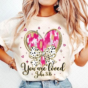 You are loved John 3:16 Png, Valentine&#39;s Day Png, Valentine Heart Coquette Bow Png, Christian Valentine Png, Bible verse png, Brushstroke