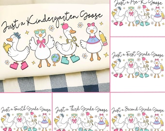 Paquete PNG de ganso de regreso a clases, diseño de camiseta para el primer día de clases de maestra coqueta, sublimación floral preppy, preescolar, 1.º, 2.º, 3.º y 4.º grado
