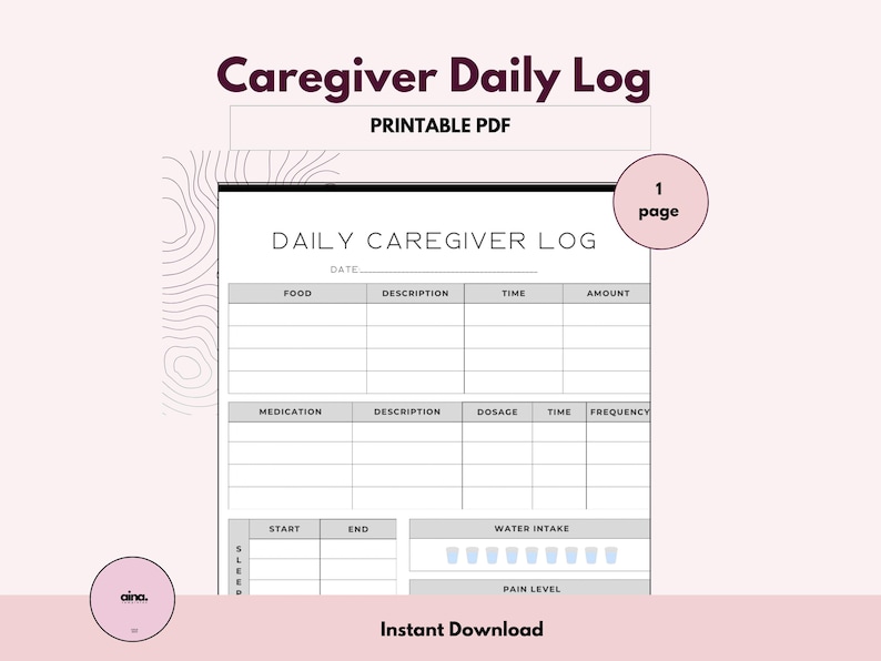 Printable Caregiver Log: Daily Tracker, Elder Care (PDF) - Etsy