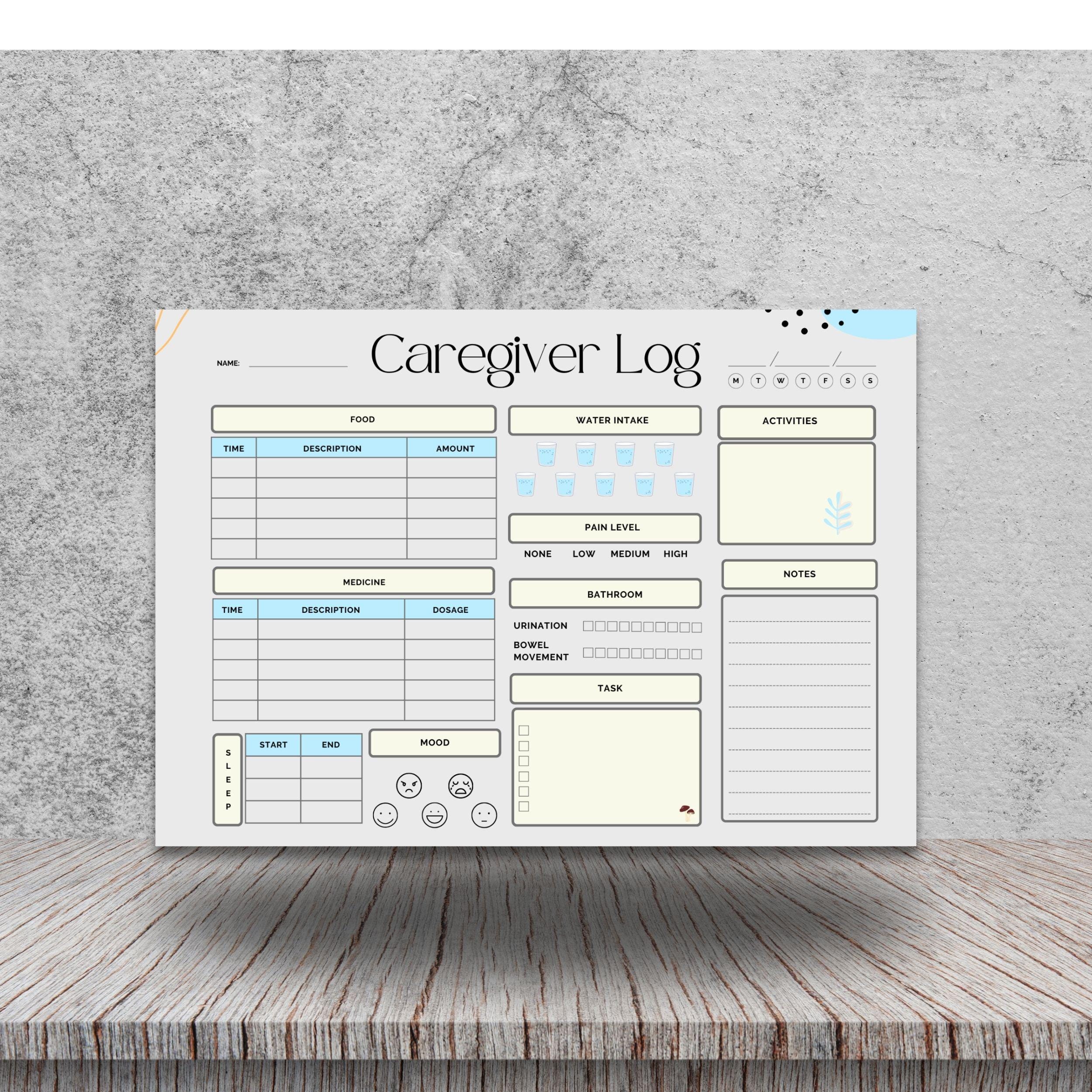 Editable Caregiver Log Template: Daily Tracker (canva, Printable) - Etsy