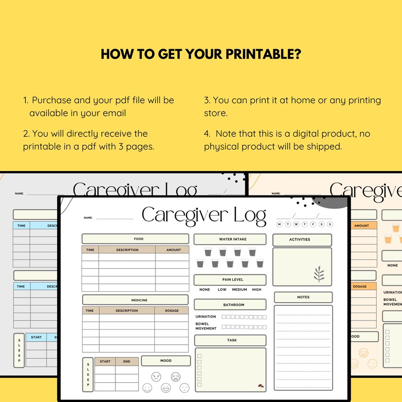 Printable Caregiver Log: Daily Tracker, Elder Care (PDF) - Etsy