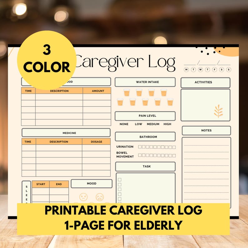 Printable Caregiver Log: Daily Tracker, Elder Care (PDF) - Etsy