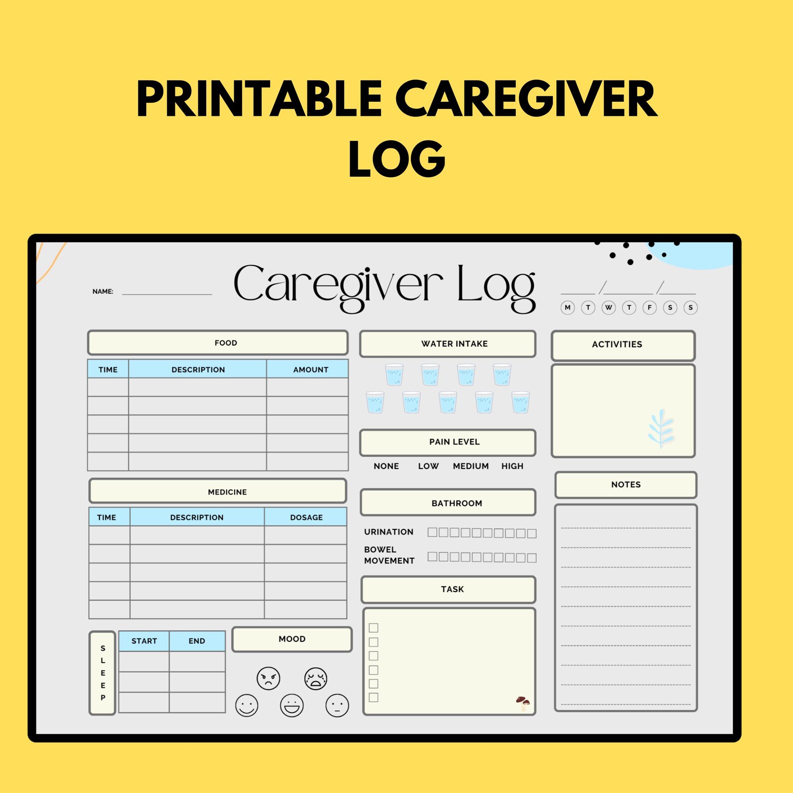 Printable Caregiver Log: Daily Tracker, Elder Care (PDF) - Etsy