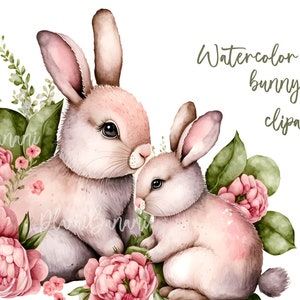 Watercolor Spring Clipart, Bunny Rabbit Planner stickers, Cute Baby Shower Graphics, Nursery Decor Wall Art, Woodland Animal