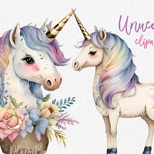 Watercolor Unicorn Clipart, Unicorn png, Rainbow Unicorn, Unicorn Birthday Decorations, Nursery Decor, Unicorn Baby Shower, Birthday Clipart