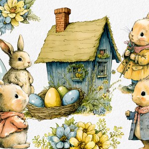 Watercolour Easter Clipart, Easter Bunnies Flowers Eggs  PNG Digital Image Downloads for Card Making, Scrapbook, Junk Journal, Paper Crafts