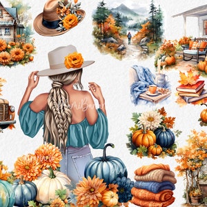 Fall clipart Pumpkin Clipart Bundle Floral Pumpkin Graphics Thanksgiving Clipart Fall Design Elements Cute Autumn Girl With commercial use