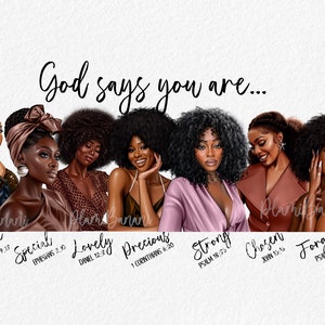 God says you are png sublimation design download black women PNG Christian Clipart afro women png sublimate designs download