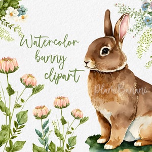 Bunny Rabbit Watercolor Clipart, Planner stickers, Cute Baby Shower Graphics, Nursery Decor Wall Art, Woodland Animal