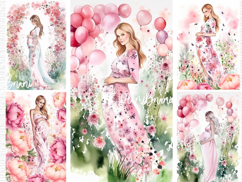 Pregnancy Clipart Watercolor Boho Mom to Be Digital Print - Etsy