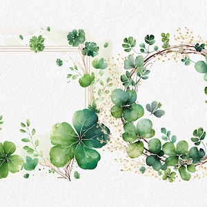 Couronne de trèfle aquarelle cadres St. Patricks Day Clipart Set, St. Pattys Clipart, cadres de verdure, couronne de printemps, Shamrock PNG