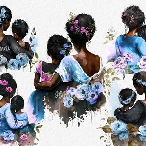 Mothers Day clipart, Watercolour African American mom and baby clipart, Mother and daughter clipart, Mom life clipart,  digital paper craft