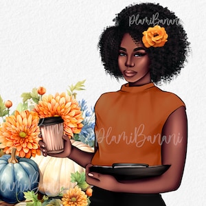 Autumn Fashion Clipart Fashion girl clipart Black Girl Sublimation file Autumn planner stickers clipart Black woman PNG Commercial License