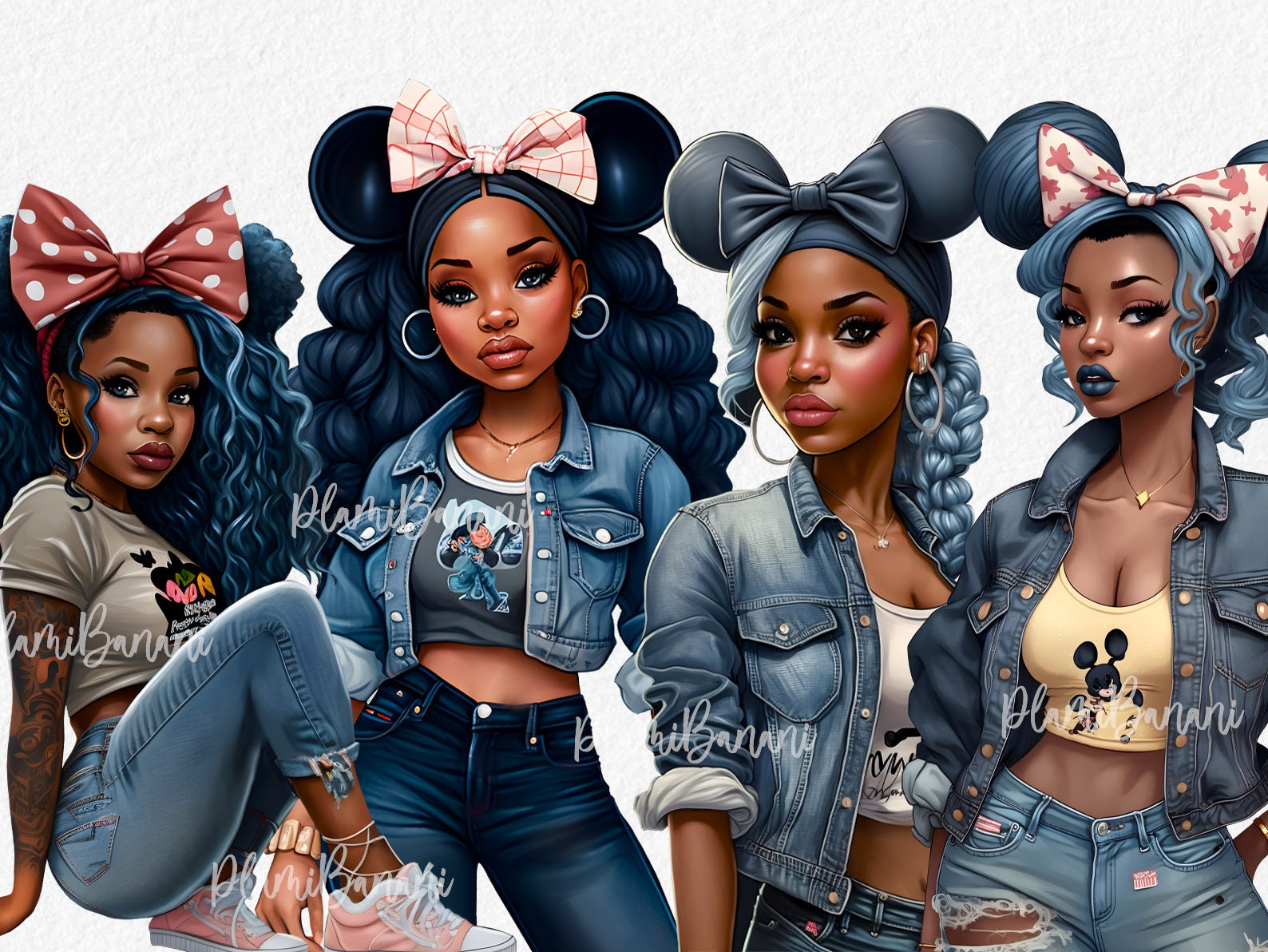 Curly Hair Black Girl Clipart Bundle Little Black Princess Etsy