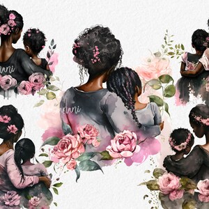 母の日クリップアート、アフリカ系アメリカ人のお母さんの高品質 PNG ファイル、水彩画の黒人お母さんの人生クリップアートのデジタル ダウンロード、カード作成