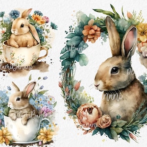 Easter bunny clipart, Easter clipart, Easter bunny png,  Watercolor clipart, Free commercial use