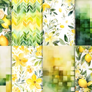Lemon Digital Paper, Citron Fruit, Watercolor Lemon Wallpaper, Lemon Digital Download, Summer Pattern, Lemon Flower, Tropical Fruit