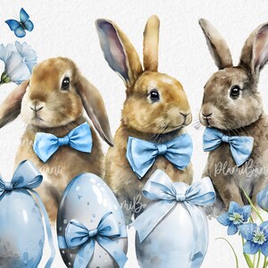 Clipart coniglietti, Clipart primavera vivaio, Clipart Pasqua blu, Clipart coniglietti primaverili, Clipart floreale con animali per la scuola materna