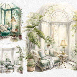 Cozy home clipart, Conservatory Reading Nook Designs, PNG, Watercolour  planner clipart, Instant Download, Full Commercial Use