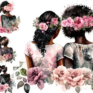 Beste vrienden aquarel Clipart, Soul zusters PNG, besties clipart, beste vriend zwarte vrouw, zwarte vrouw, African American Girls Backs
