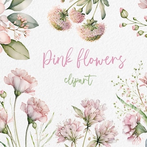 Dusty Rose Watercolor Florals, Dusty Pink acquerello fiori Matrimonio Invito Clip Art, Primavera Estate Uso commerciale