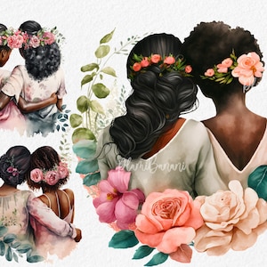 Afro-Amerikaanse zussen Illustratie, Beste vriend clipart, Afro meisje clipart, Zwarte Beste vriend geschenken Instant download PNG, Melanin vrienden