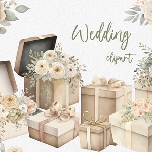 Wedding gifts clipart, Watercolor champagne and beige gifts/presents, watercolor clipart for planner stickers, commercial use