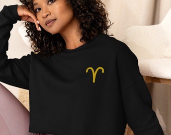 Women's Aries Zodiac Sweatshirt, Cute Astrology Cropped Pullover, Long Sleeve Aries Cropped Sweatshirt, Best Birthday Gifts for Aries Girls