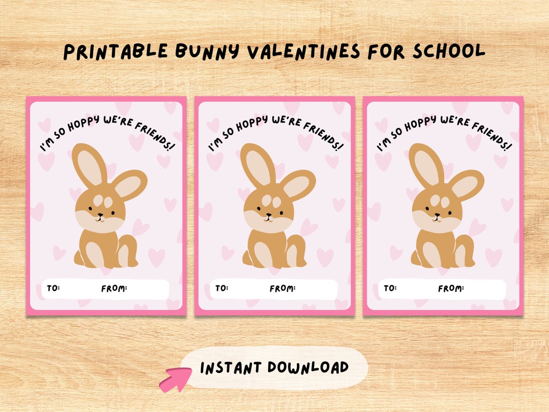 Printable Bunny Valentines Card for Class, Kids Valentine's Day Card ...