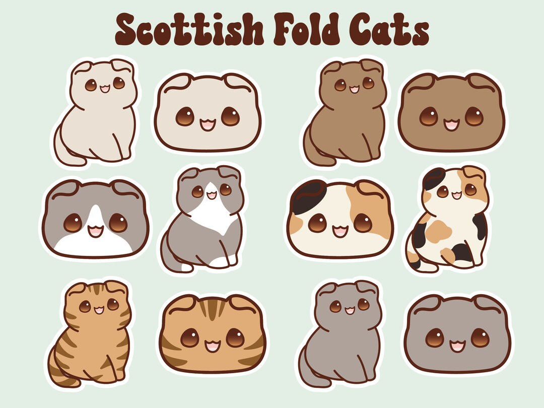 Kawaii Cat Stickers Cute Scottish Fold Die Cut Waterproof - Etsy