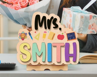 Personalized Teacher Desktop Name Sign with Stand, Teacher Appreciation Gift, Teacher Desktop Sign, Gift for Teacher, End of School Gift