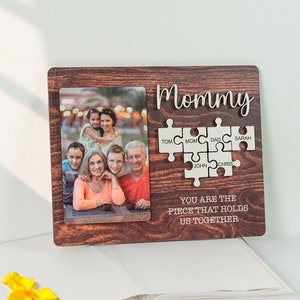 Mom Puzzle Sign Mother's Day Gift from Kids Husband Custom Photo Wood Sign Piece That Holds Us Together Grandma Gift Personalized MD11 image 1