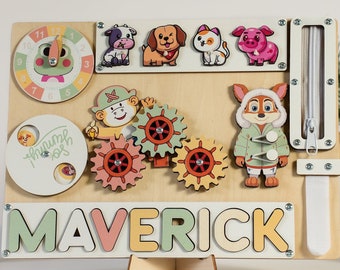 Personalized Busy Board, Baby Name Puzzles, Wooden Montessori Toys for Kids Easter gifts Toddler Gifts Newborn Gift Birthday Gifts A12