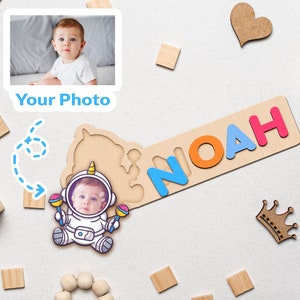 Personalized Name Puzzle Custom Photo, Wooden Toys, Custom Wooden Name Puzzle for Toddlers, 1 Year Old Gift, Best Custom Photo Gift For Baby