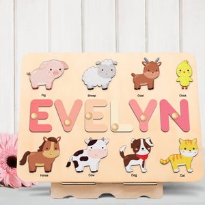 Farm animal name puzzle, Animal farm toy, Barnyard name puzzle, 1st Birthday Gift, 1st Christmas Gift, Baby shower gift,Baby Christmas Gifts