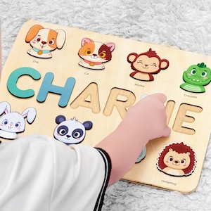 Animals Handmade Name Puzzle | Busy Board Puzzle | Toddler Toy | Baby Girl Gifts | Gift for Kids | Baby First Easter Present | Girl,Boy Gift