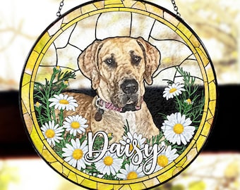 Personalized Stained Glass Dog Suncatcher - Custom Pet Memorial Keepsake, Unique Indoor Decor, and Handcrafted Pet Portrait from Your Photo