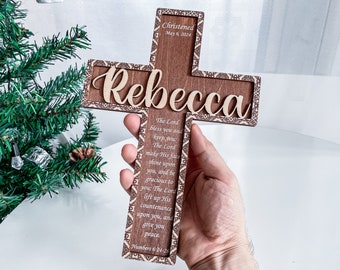 Personalized Cross Custom Wood Cross Baptism Cross First Communion Christening Dedication Baby Shower Gift Personalized Wooden Cross BC21