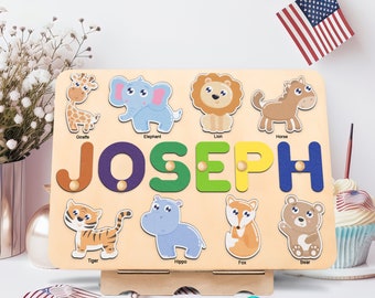 Personalized Easter Baby Name Puzzle Gifts with Pegs, Baby Name Puzzle, 1st Birthday Gifts, Baby Shower Gift, Educational Toys for kids