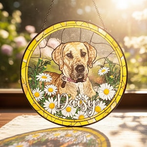 Personalized Stained Glass Pet Portrait Suncatcher - Custom Dog Memorial
