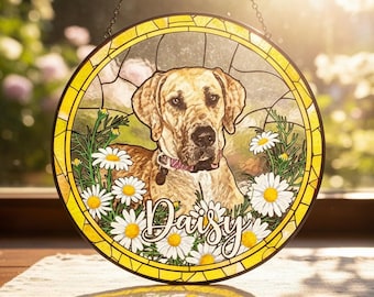 Personalized Stained Glass Pet Portrait Suncatcher - Custom Dog Memorial